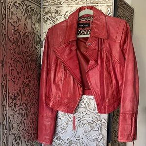 Red Women’s Genuine Leather Jacket black rivet Lg